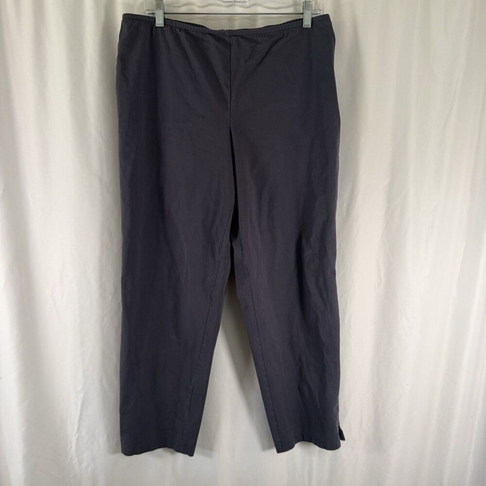 Eileen Fisher Pants Women's Large Grey Pull On Side Zip Cotton Flat Front